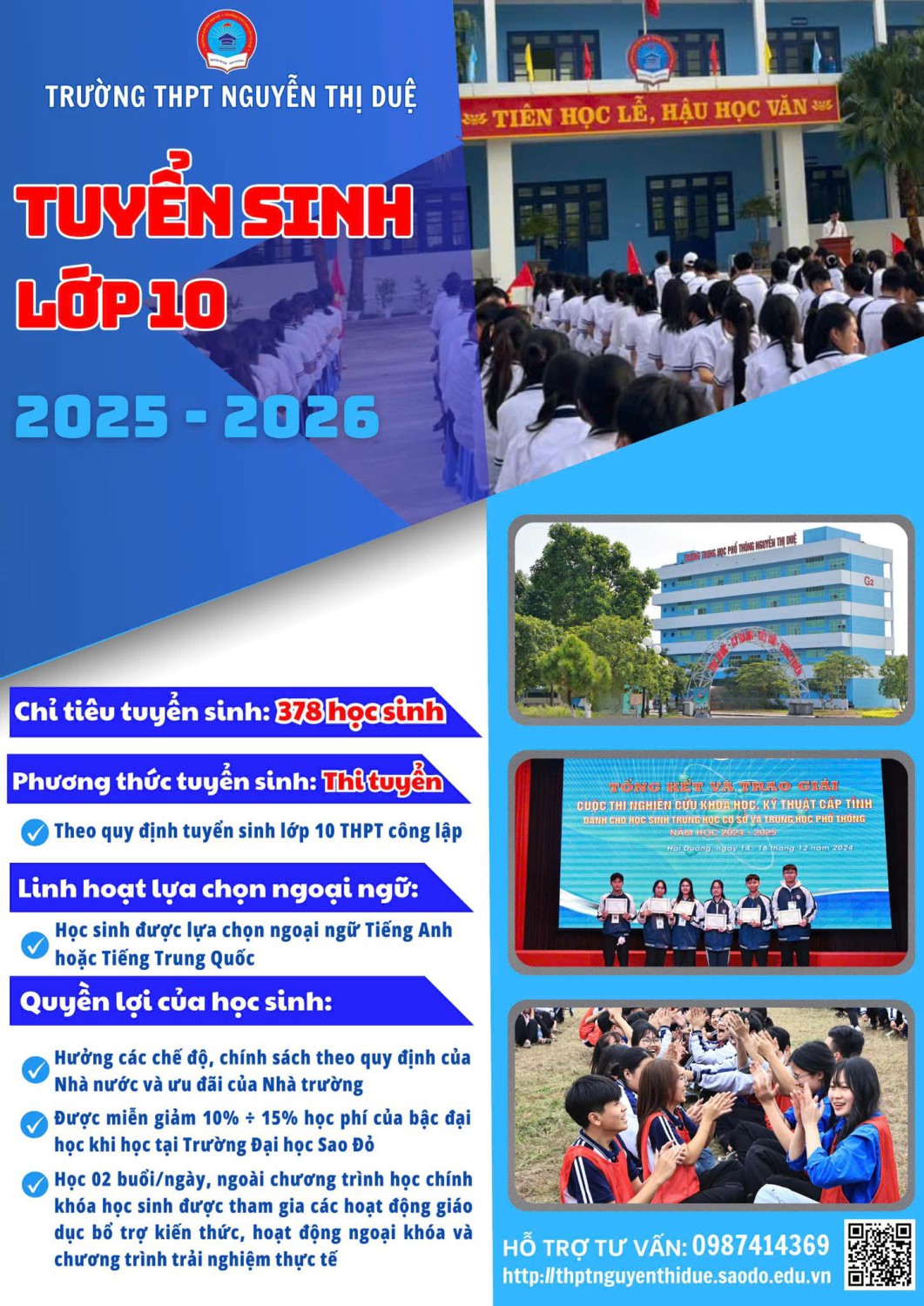 TRƯỜNG THPT NGUYỄN THỊ DUỆ TUYỂN SINH LỚP 10 NĂM HỌC 2025-2026