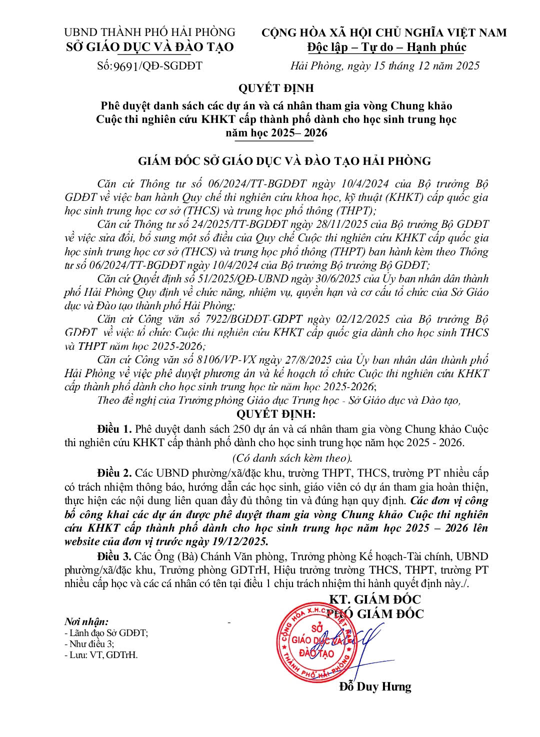 Quyết đinh phê duyệt các dự án tham gia vòng chung khảo